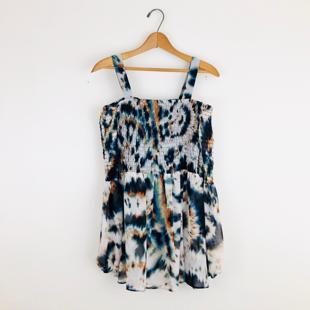 BCBGeneration Multicolor Tie Dye Smocked Off The Shoulder Long Sleeve Top - Picture 2 of 4